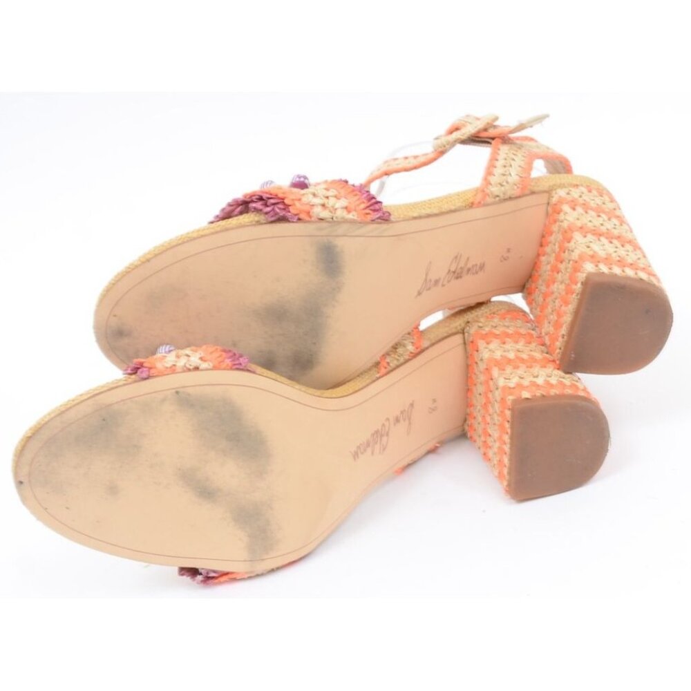 Sam Edelman Olisa Beaded Orange Raffia Chunky Heels Anklet Women's 8 Wide - Picture 8 of 12